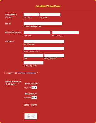 Carnival Ticket Form Template