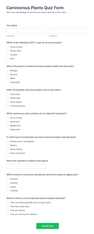 Carnivorous Plants Quiz Form Template