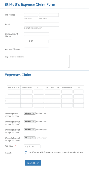 Carols St Matt's Expense Claim Form Template