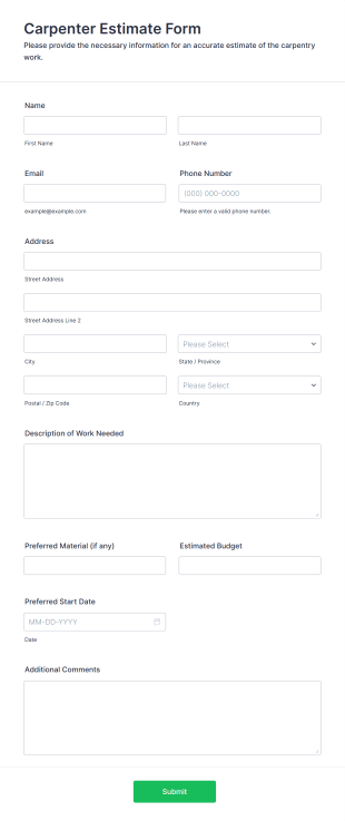 Carpenter Estimate Form Template