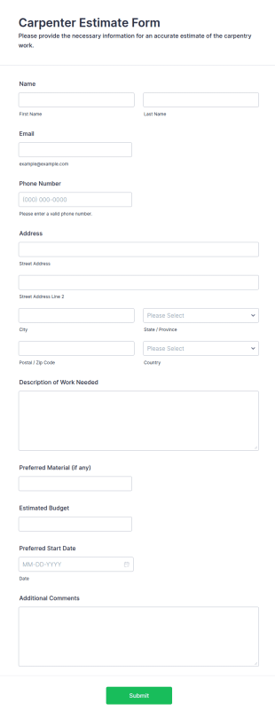 Carpenter Estimate Form Template