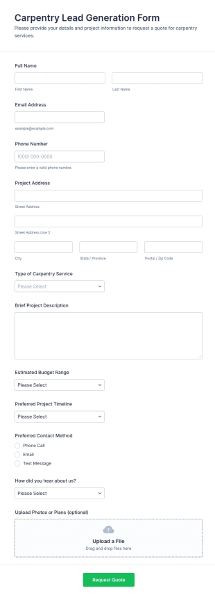 Carpentry Lead Generation Form Template