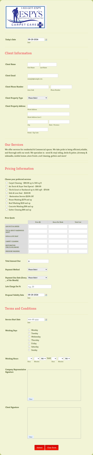 Carpet Cleaning Proposal Form Template
