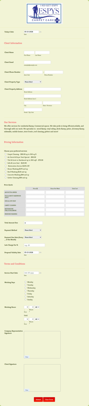 Carpet Cleaning Proposal Form Template