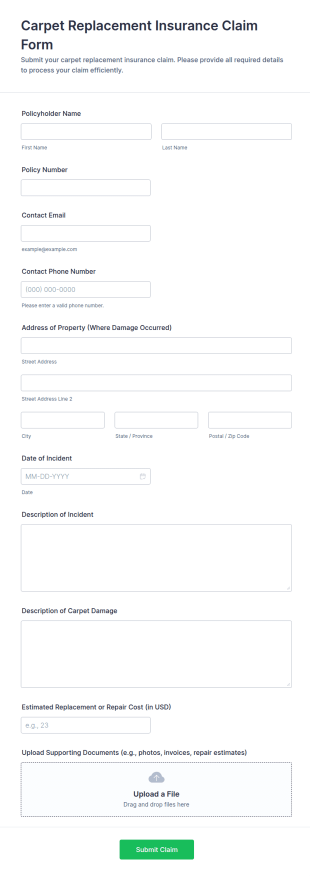 Carpet Replacement Insurance Claim Form Template