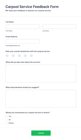 Carpool Service Feedback Form Template
