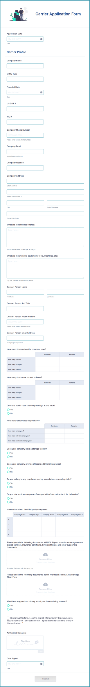 Carrier Application Form Template