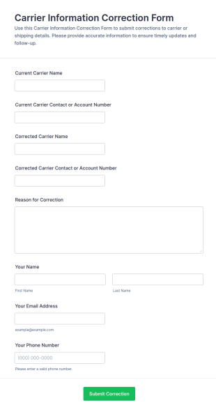 Carrier Information Correction Form Template
