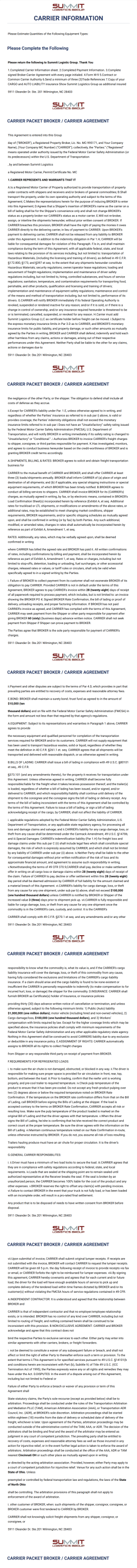 Carrier Information Form Template