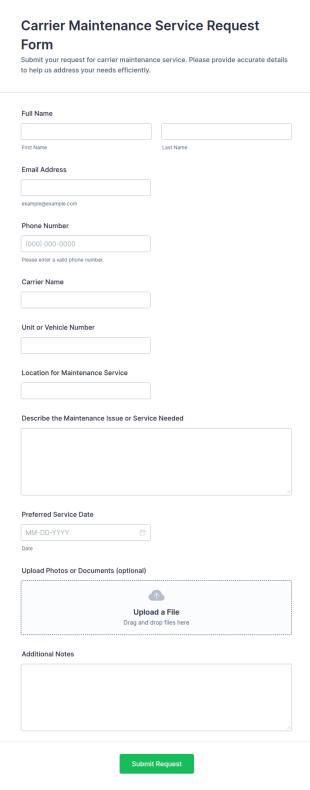 Carrier Maintenance Service Request Form Template