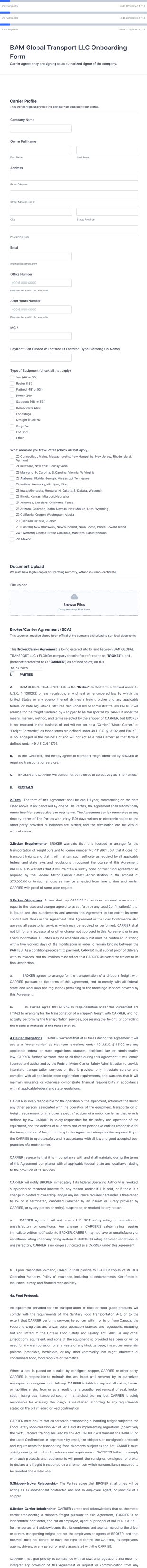 Carrier Onboarding Form Template