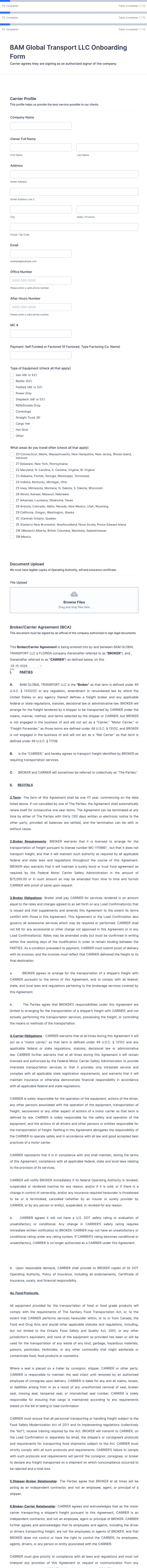 Carrier Onboarding Form Template