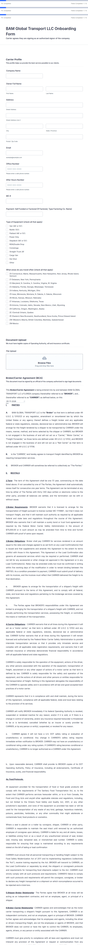 Carrier Onboarding Form Template