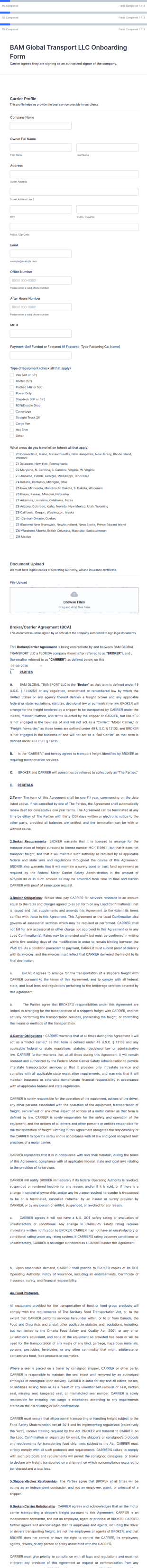 Carrier Onboarding Form Template