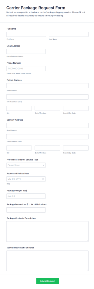Carrier Package Request Form Template