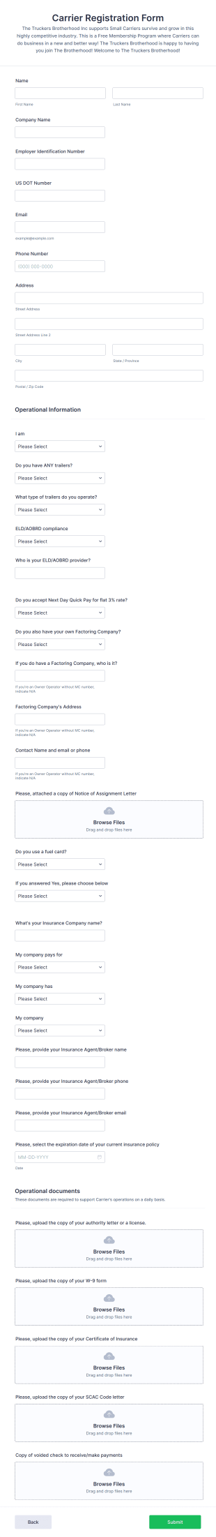 Carrier Registration Form Template