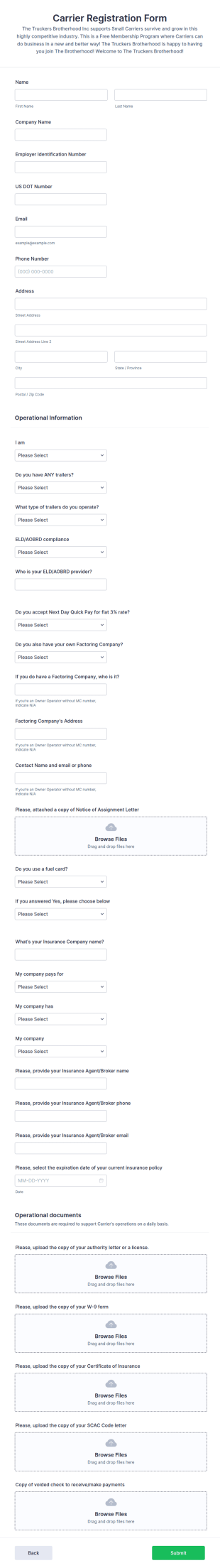 Carrier Registration Form Template