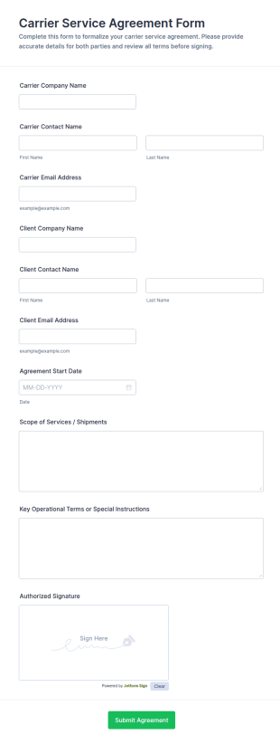 Carrier Service Agreement Form Template