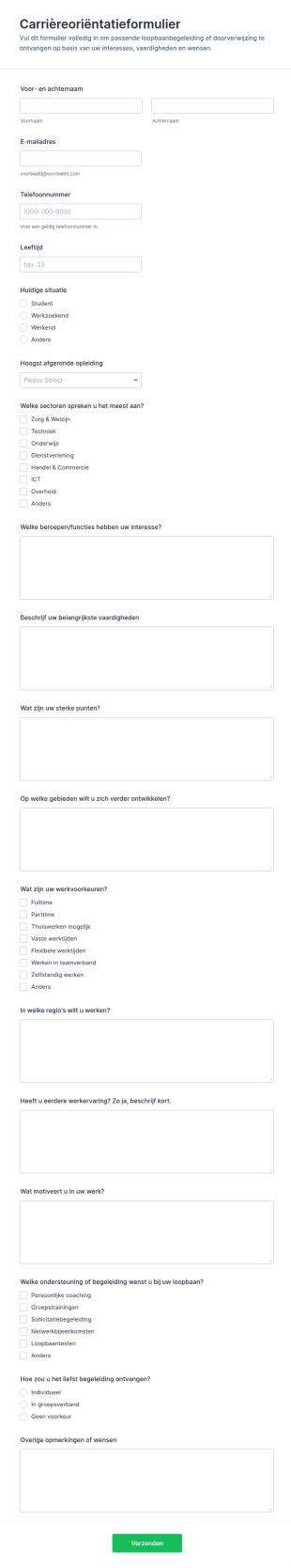 Carrière Richting Beoordelingsvragenlijst