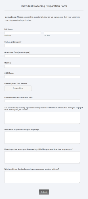 Career Coaching Session Preparation Form Template