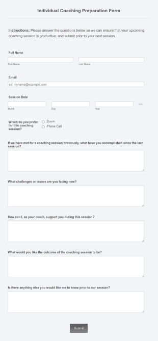 Individual Consulting Preparation Form Template