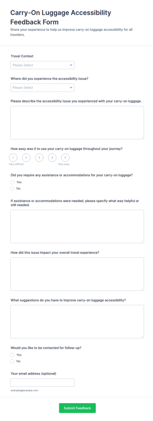 Carry On Luggage Accessibility Feedback Form Template