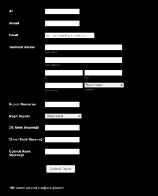Çarşaf Sipariş Form Şablonu