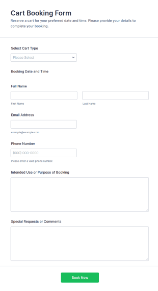 Cart Booking Form Template
