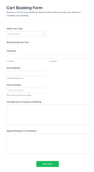 Cart Booking Form Template