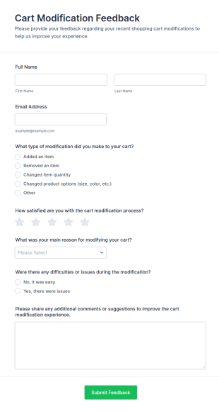 Cart Modification Feedback Form Template