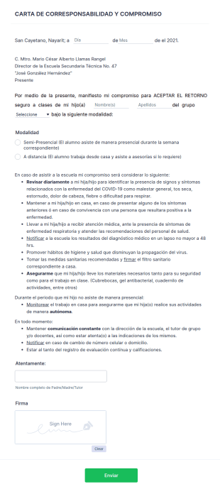 Carta De Corresponsabilidad Y Compromiso