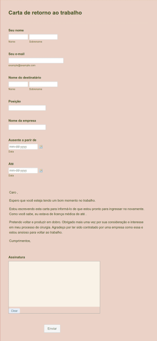 Carta De Retorno Ao Trabalho Form Template