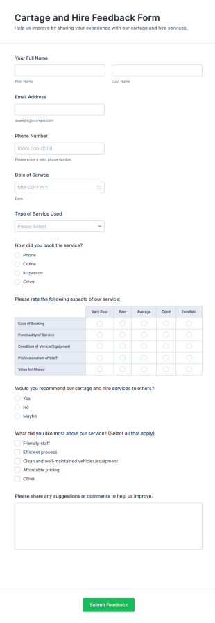 Cartage And Hire Feedback Form Template