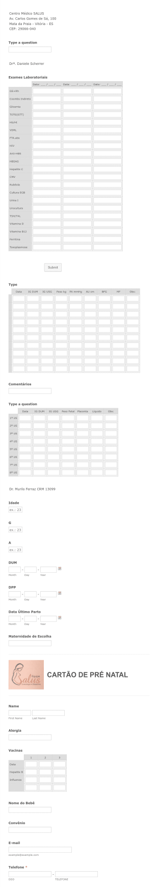 Cartão Gestante Form Template