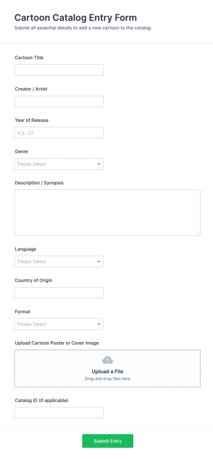 Cartoon Catalog Entry Form Template