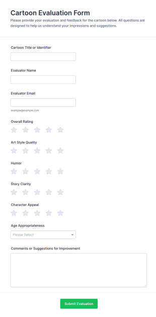 Cartoon Evaluation Form Template