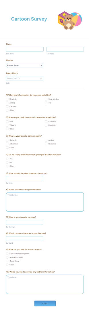 Cartoon Survey Form Template