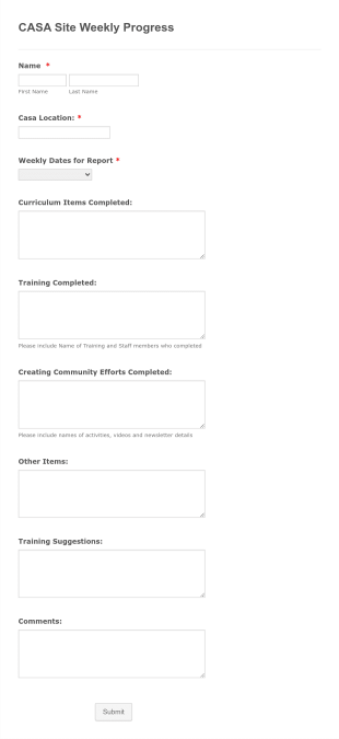 CASA Supervisor Weekly Progress Report Form Template