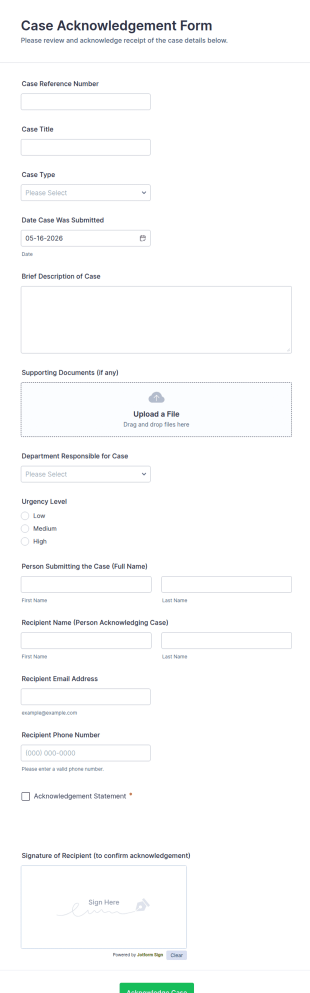 Case Acknowledgement Form Template