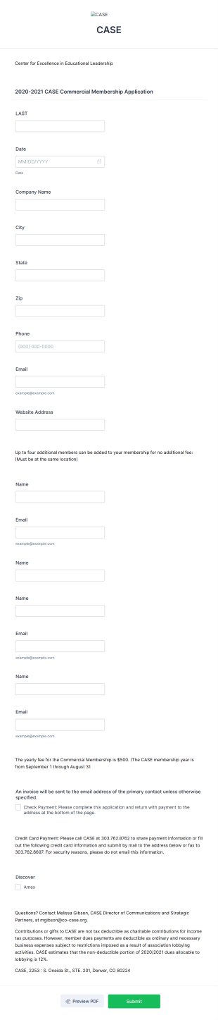 CASE Commercial Executive Membership Application Form Template