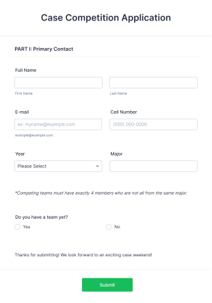Case Competition Application Form Template
