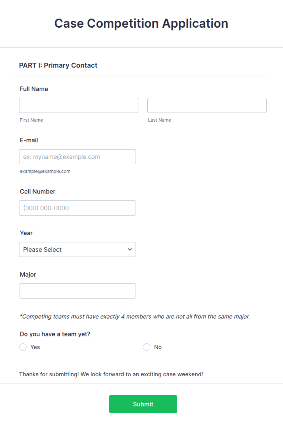 Case Competition Application Form Template | Jotform