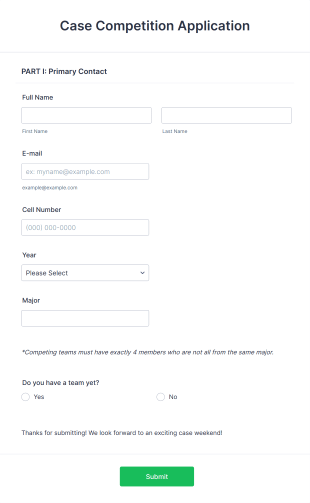 Case Competition Application Form Template