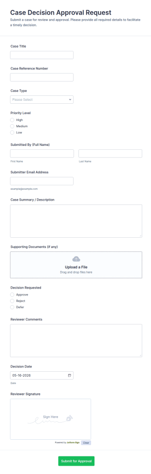 Case Decision Approval Request Form Template