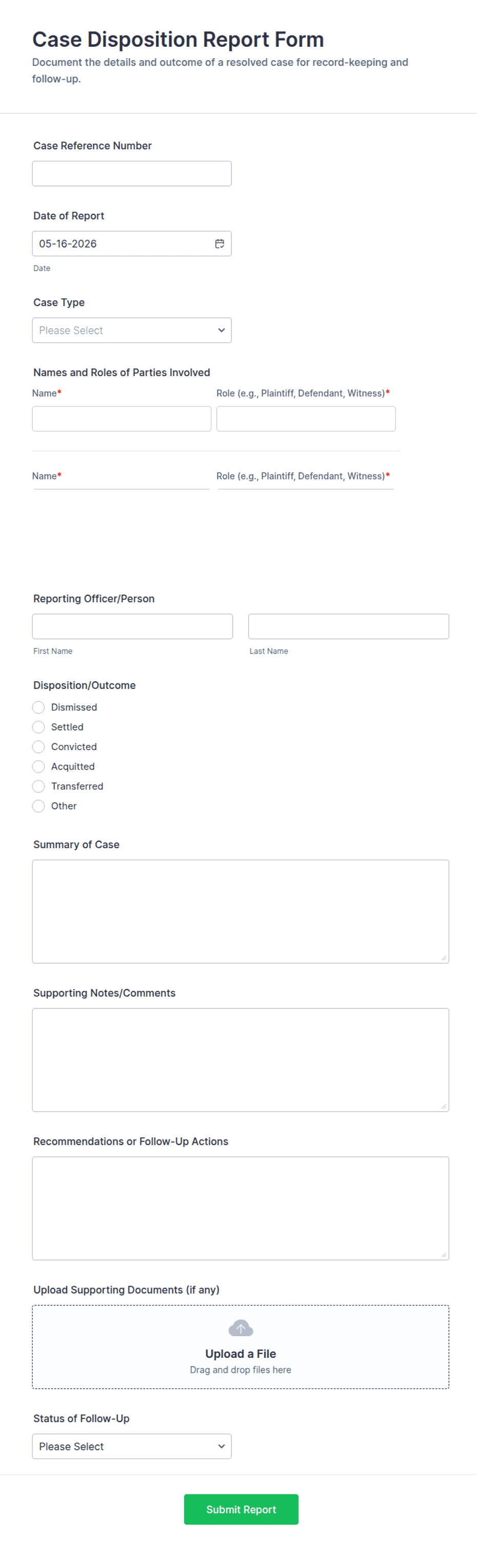 Disposition Note Template Case Disposition Report Form Template | Jotform