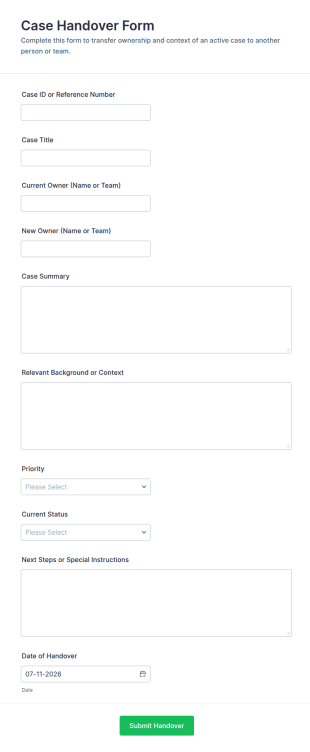 Case Handover Form Template