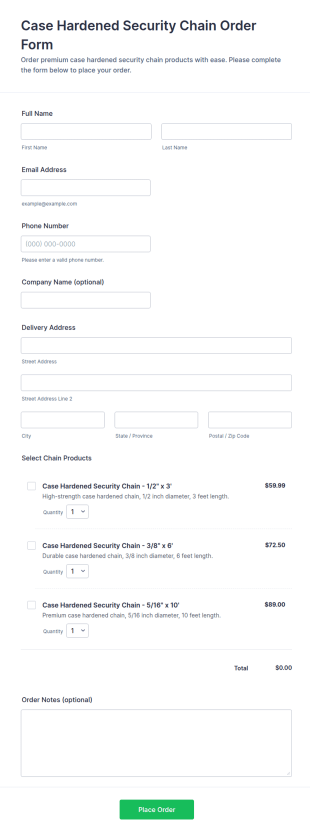 Case Hardened Security Chain Order Form Template