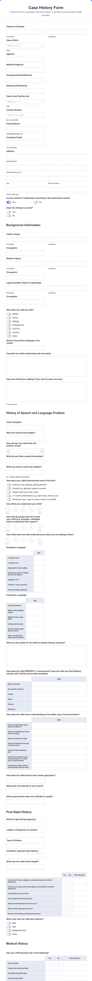 Case History Form Template