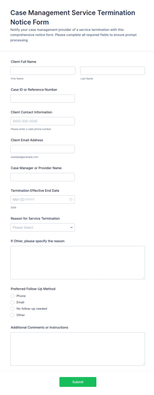 Case Management Service Termination Notice Form Template