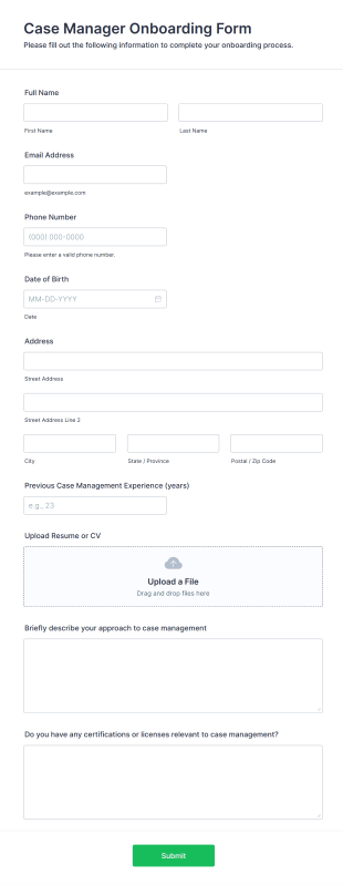 Case Manager Onboarding Form Template